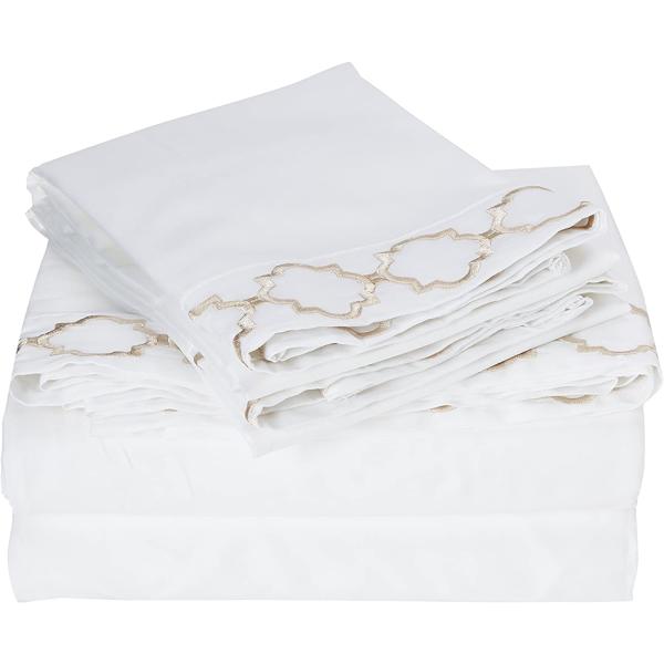 Super Soft Microfiber Embroidered Bedroom Sheets Set Full Size 4pcs Cooling and Breathable