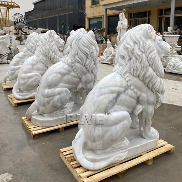 Marble Garden Lion Statue Stone Carvings Large Life Size Animals Sculpture Entrance Decoration Modern Outdoor