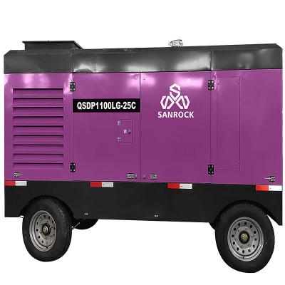 Low Noise Cummins Engine 25bar Portable Diesel Screw Air Compressor for Mining