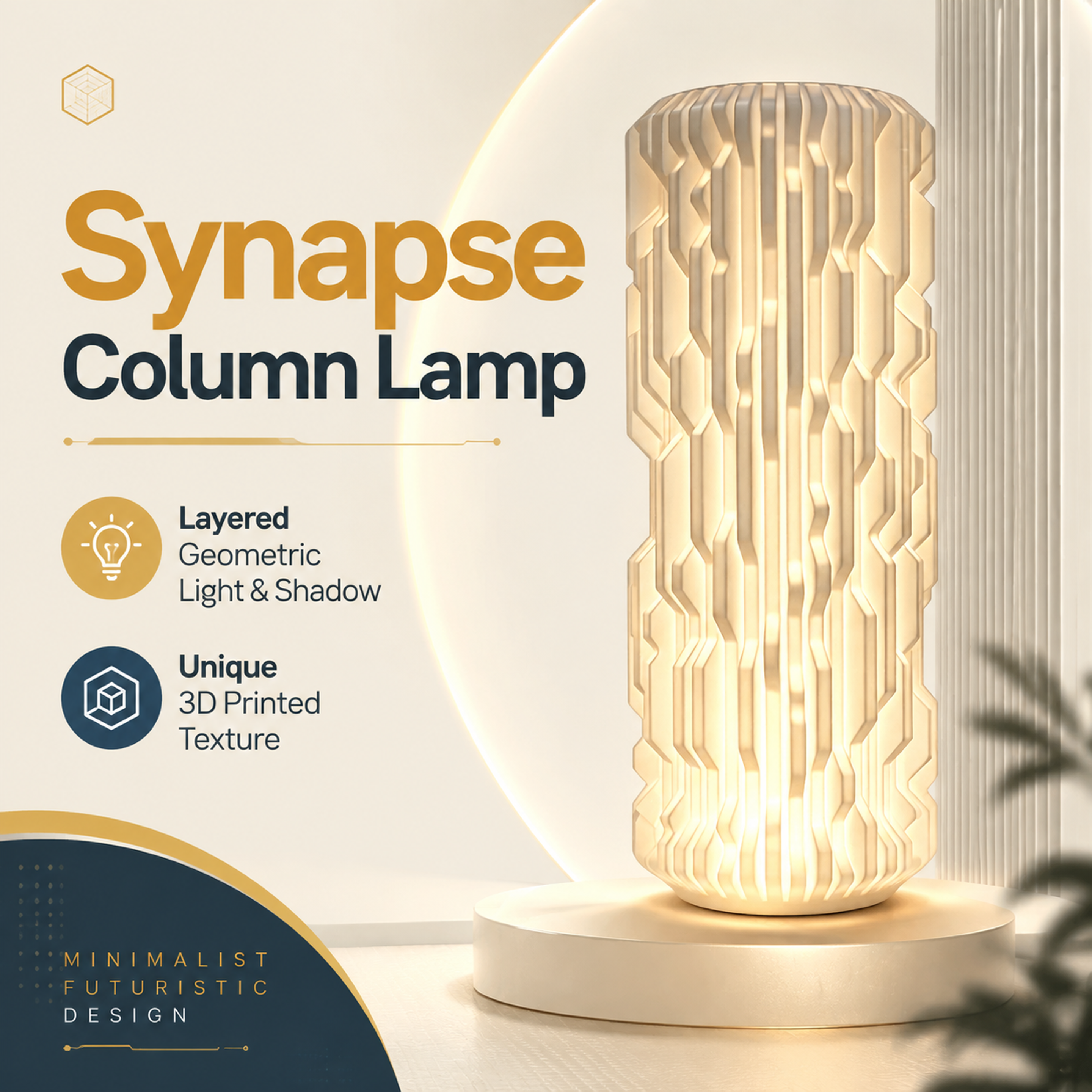 Synapse Geometric Column Table Lamp, 3D Printed Lighting Fixtures LED Ambient Light
