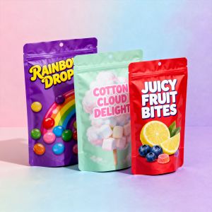 Jelly Gravure Printing Custom Soft Touch Film Bag Packaging Snacks Candies Smell Proof 3.5grams Holographic Mylar Bag Window
