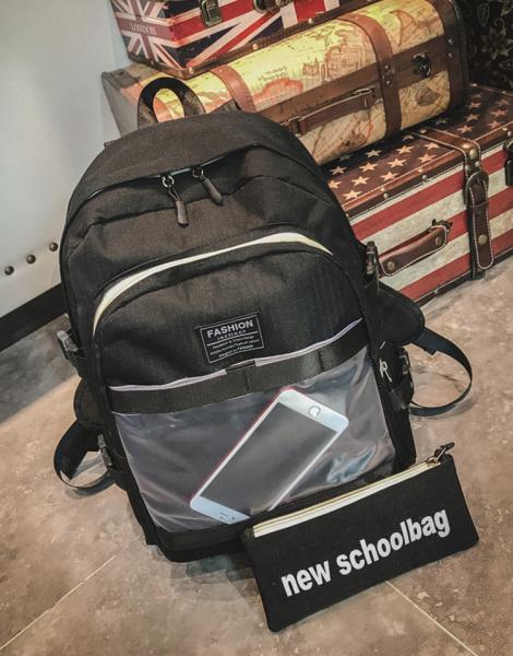 Korean version of the couple transparent solid color cloth standard letters multi-purpose backpack