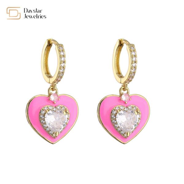 Heart Diamond 14K Gold Plated Jewelry Colorful Enamel Pendant Earrings