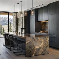 Custom Modern Minimalist Kitchen Cabinets Luxury Modular Wood Island Stainless Steel Carcase Granite Solid Wood Including Sink