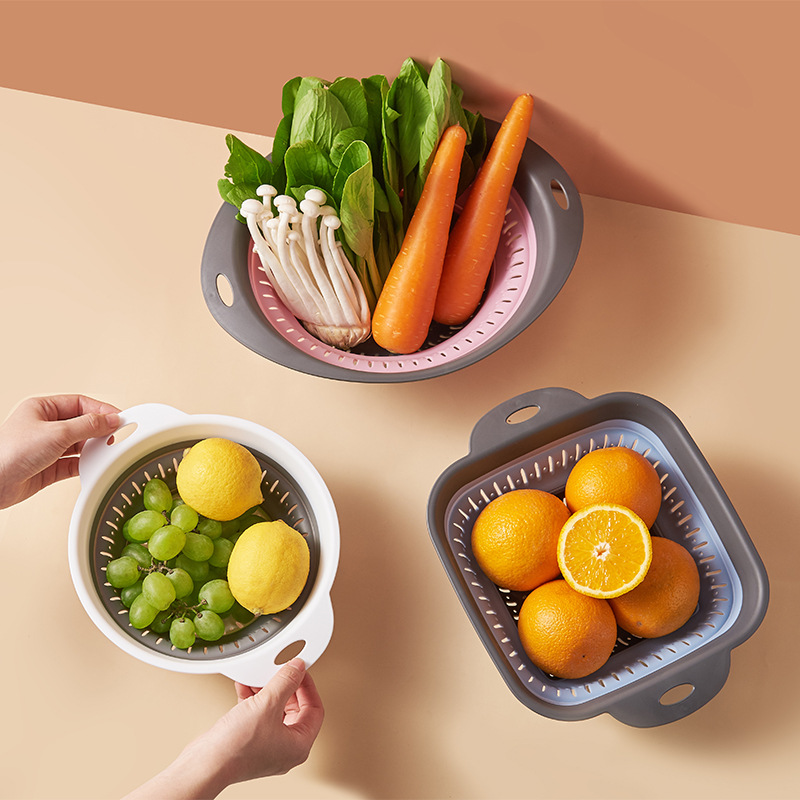 Hot Selling Convenient Multi-color Environment Friendly Foldable Fruit Vegetable Cleaning Filter Drain Kitchen Storage Basket