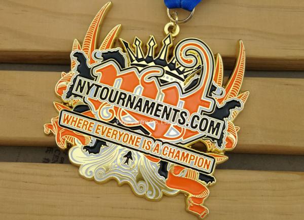 3 Inch Enamel Medal , Karate Awards Gold Medals With Full Printing Neck Ribbon