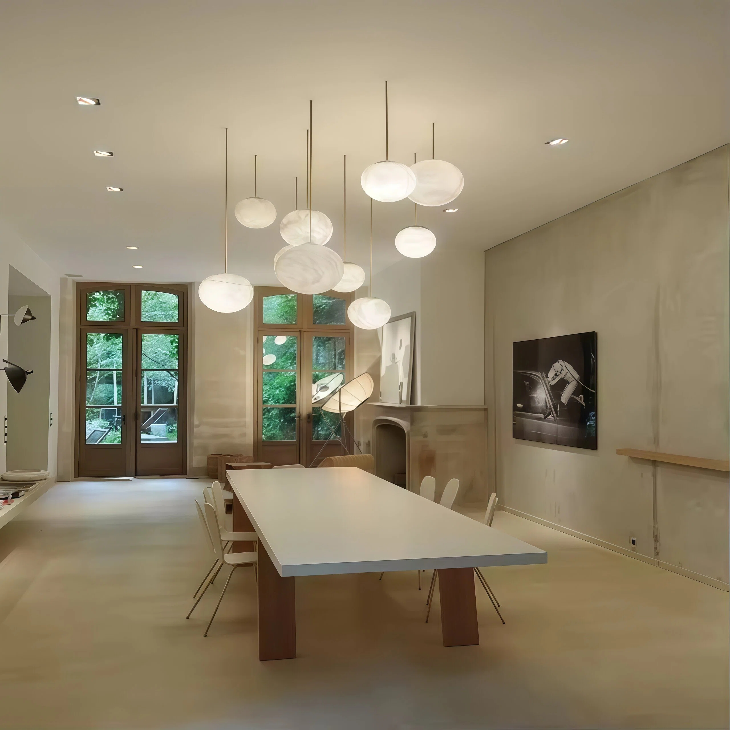 JYLIGHTING Multi-head Irregular Cluster Spanish Natural Alabaster Chandelier, Modern Disc Shaped Stone Pendant Light, Custom Hanging Lamp for Reception Desk, Lobby, Gallery & High-end Office Space