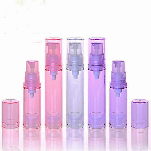 Pink Purple AS Plastic Airless Pump Dispenser , Clear Plastic Cap Airless Serum Bottles