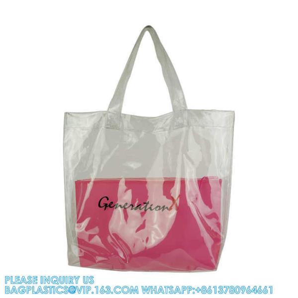 Tyvek Shopping Bag American Style Transparent Clear PVC Printed Logo Shopping Bag Hand Bag Transparent Beach Bag