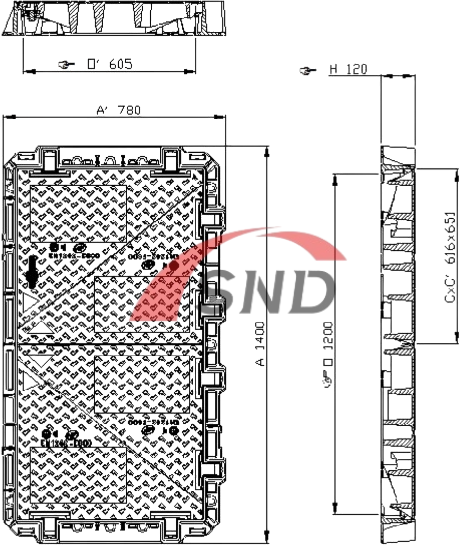 EN124 D400 Ductile Iron Manhole Cover with Double Triangle Design for Drain Away Water PSRV>70