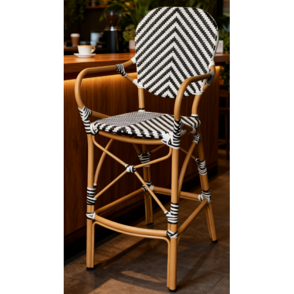 Heavy-Duty Commercial Bar Stools Industrial Aluminum Frame Rattan Back Stools for Pub and Restaurant