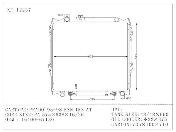 PRADO ' 1995 ,1998 KZN 1KZ , Aluminium Toyota Radiator with OEM 16400-67130