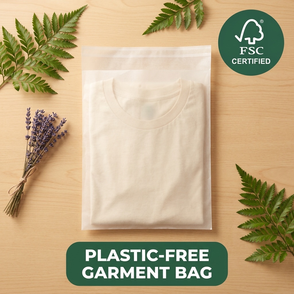 Luxury Eco-Conscious Glassine Bag Garment Green Packaging Zero Plastic Apparel Eco Clothing Pouch Biodegradable Recyclable EU