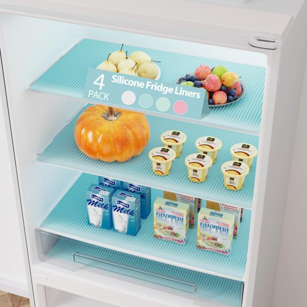 Reusable Silicone Refrigerator Liners Washable, Non-Slip Fridge Shelf Mats For Kitchen Organization, Waterproof & Oilproof Shelf Protectors For Cabinets, Drawers And Glass Shelves