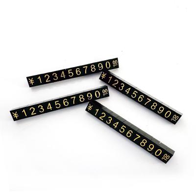 L9*6mm 100sets display de jóias preço digital cubo letras de ouro fundo preto para loja de retalho display personalizável