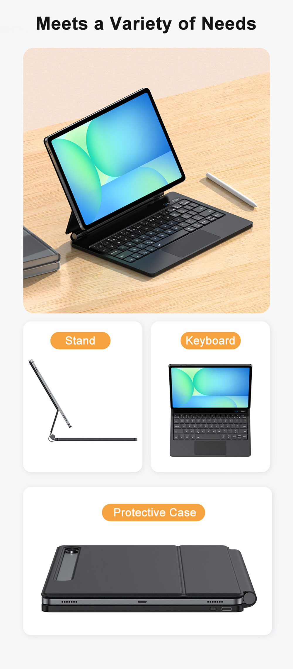 Laudtec Wholesale Secure Magnetic Keyboard Case RGB Floating Stand for Samsung Tab S8/S9/S10/S11 Lite 11inch OEM Custom Layout