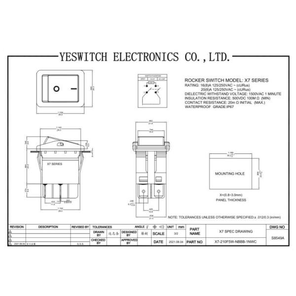 ON OFF Rocker Switch IP67 1500VAC  Waterproof Outdoor Switch