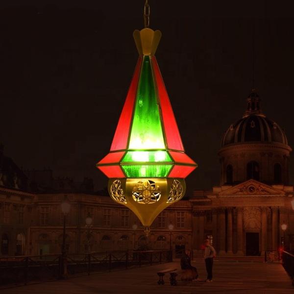 Lamp Luminous Flux lm 80 Handmade Copper Chandelier for Arab Muslim Vintage Style Stained Glass Interior Lighting Fixtures