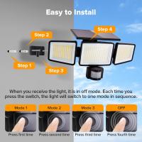 Lumière murale solaire de 3000 lumens 8W Sensor extérieur Lumière murale IP65 avec capteur de corps humain