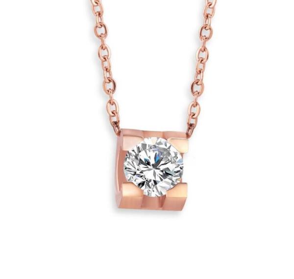 Stainless Steel Jewelry Fashion Pendant Necklace Diamond Round Pink Gold Necklace