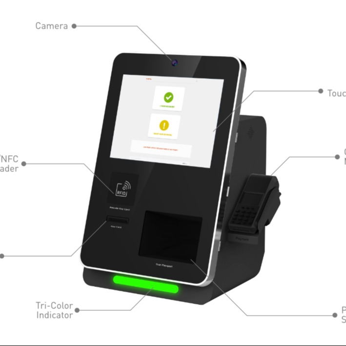 15 Inch Hotel Check In Kiosk With Passport Scanner Key Dispenser Key Encoder