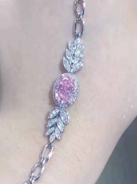 Pulseira de tênis de diamante sintético de corte oval de 2,72ct Pulseira de diamante rosa de forma oval
