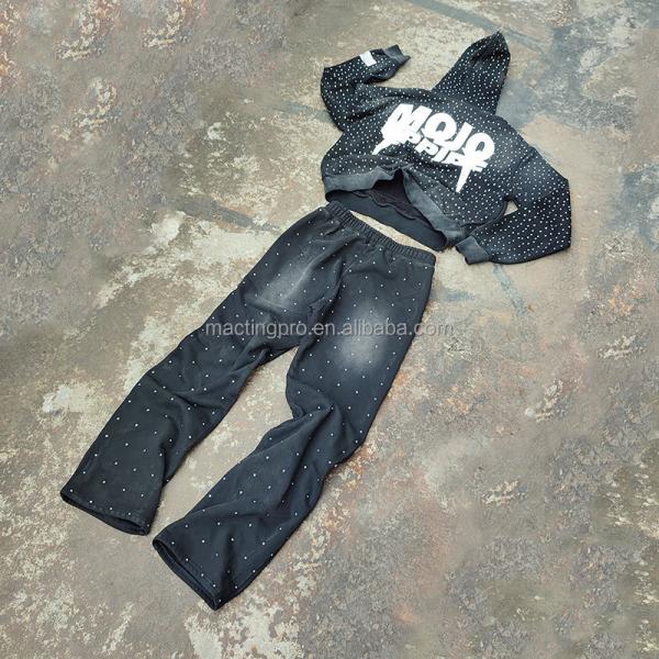 Custom Acid Wash 2 Piece Jogger Tracksuit Jogging Suits For Men DTG Printing Stacked Design
