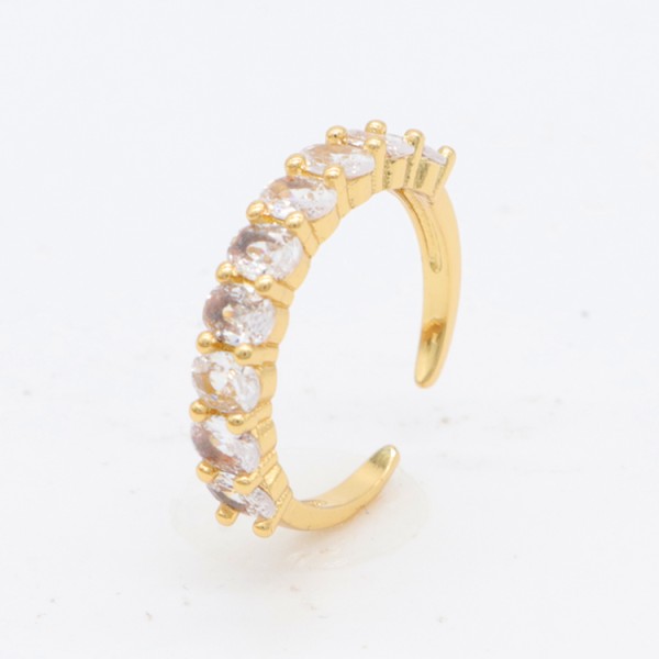 Factory Wholesale Fashion Designed Brass 14K Gold Plated Ladies' Open Adjustable Ring Featuring Micro Set Clear Zircon Rings