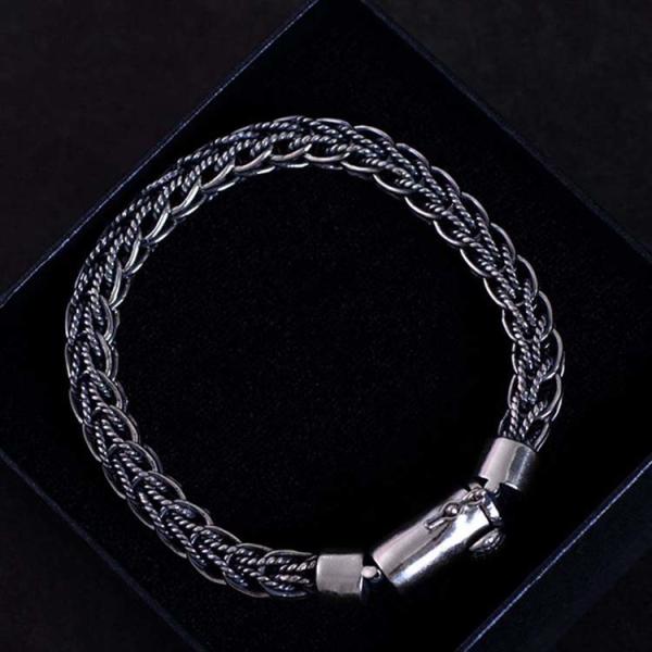 Retro Handmade 925 Sterling Silver Rope Chain Mens Bracelet(060670)