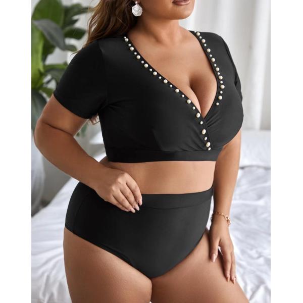 Жемчуг сексуальный плюс купальники размера v - купальные костюмы талии шеи высокие для Curvy женщин
