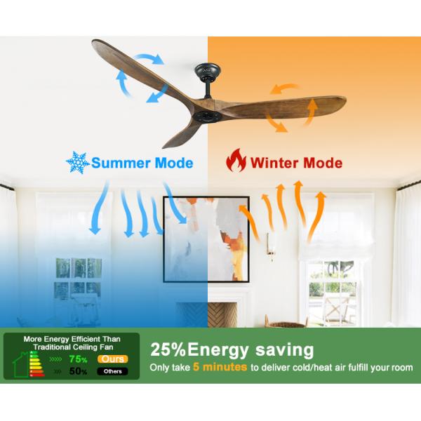 Ventilador de teto de 60 polegadas de madeira maciça com controle remoto e cores multicoloridas