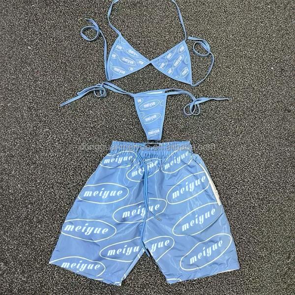 Custom Hawaiian 3 Pieces Set Summer Swimwear Beachwear Sexy Underwire Bikini Cover up Set Bikini Women Nylon Shorts Bikini Set