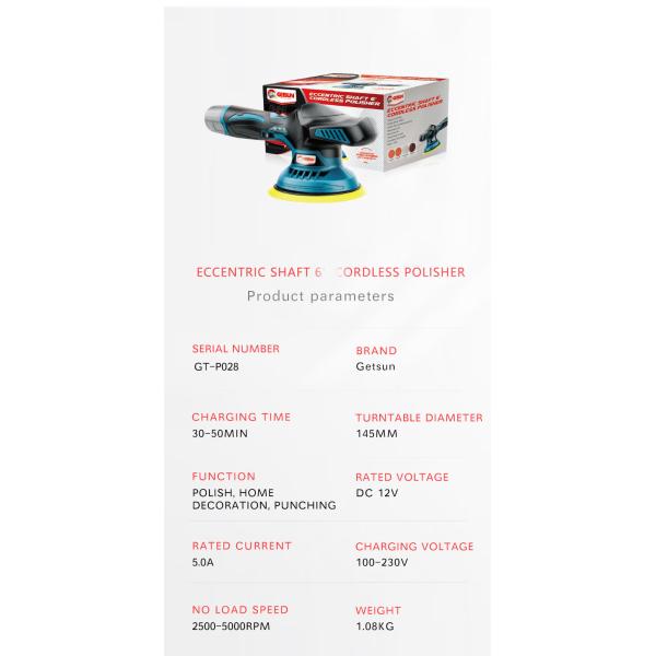 GETSUN Cordless Car Polisher 2500-5000 RPM Rechargeable