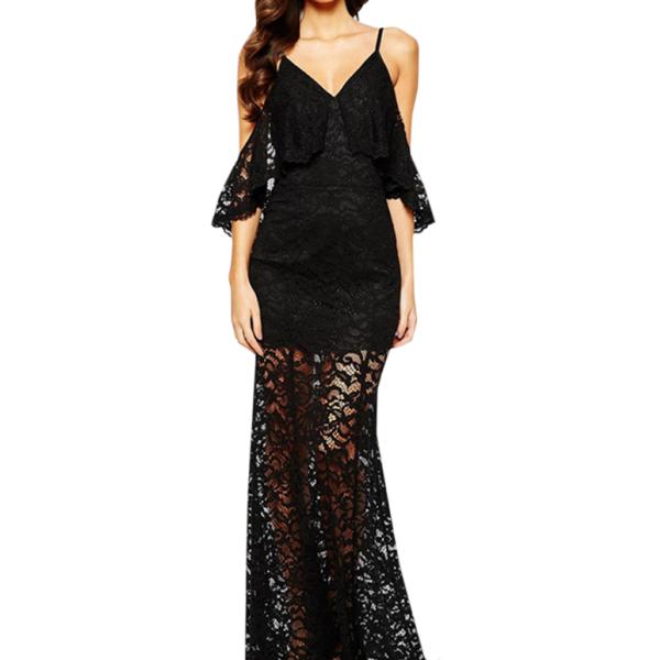Платья вечера элегантного черного сексуального длинного шнурка макси