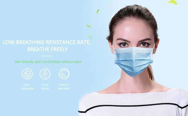 Disposable 3 Ply Face Mask Low Breath Resistance With Flexible Nose Band
