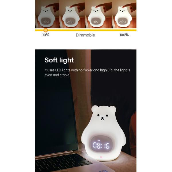 Luz e som de noite LED máquina Urso bonito relógio de treinamento de sono para quartos de crianças