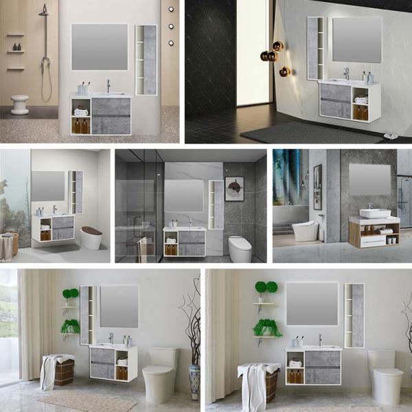 Plywood Material 80cm Bathroom Cabinet With Led Mirror And Side Cabinet
