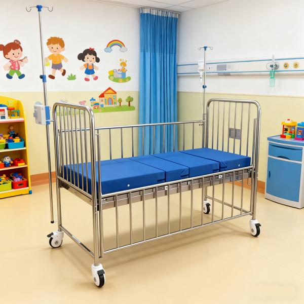 Durable Stainless Steel Children's Hospital Bed With IV Stand And Safety Rails