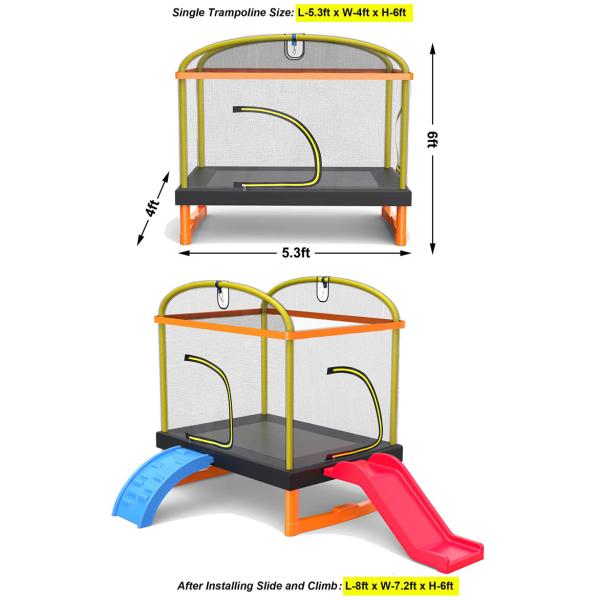 Kids' Fitness Unisex Iron Frame Indoor Outdoor Trampoline with Climb Ladder and Slide