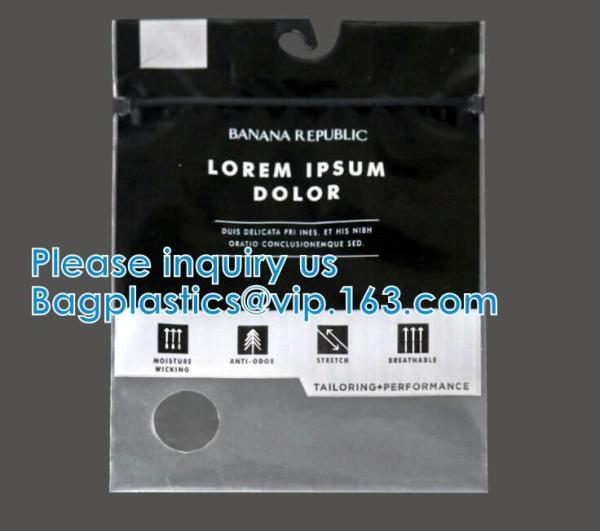 Biodegradable Self Adhesive Zipper Hanger Hook Bags For Garment, Underwear Hanger Hook Zipper Bags