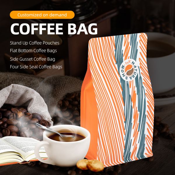 Custom Printed Side Gusset Coffee Bag Flat Bottom Zip Lock Plastic Package Resealed Coffee Tea Bags