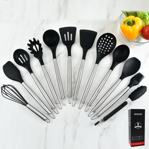 Conjunto de utensílios de cozinha de silicone com suporte Conjunto de utensílios de cozinha de silicone para utensílios de cozinha não adesivos Conjunto de utensílios de cozinha