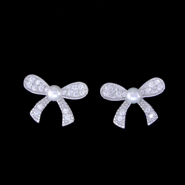 Bowknot de água doce dos brincos do parafuso prisioneiro da pérola do estilo minimalista com forma da roseta