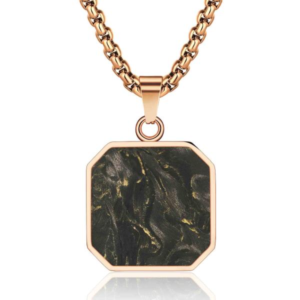 Rose Gold Jewelry Stainless Steel Plated Carbon Fiber Cross Pendant Metal Chain Necklace For Men
