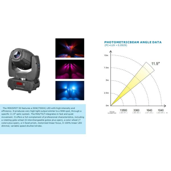 High Efficiency 50W Mini LED Moving Head Spot 90° / 180° / 270° TILT Movement