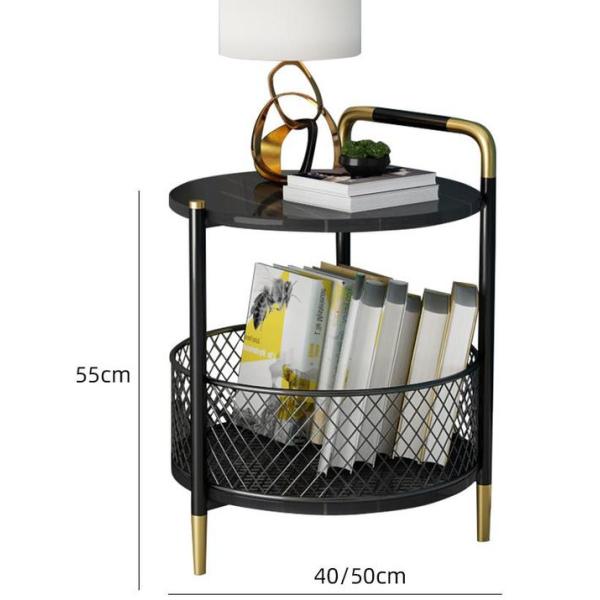 Two Tier Round Marble Coffee Table , Steel Frame Marble Top Tea Table