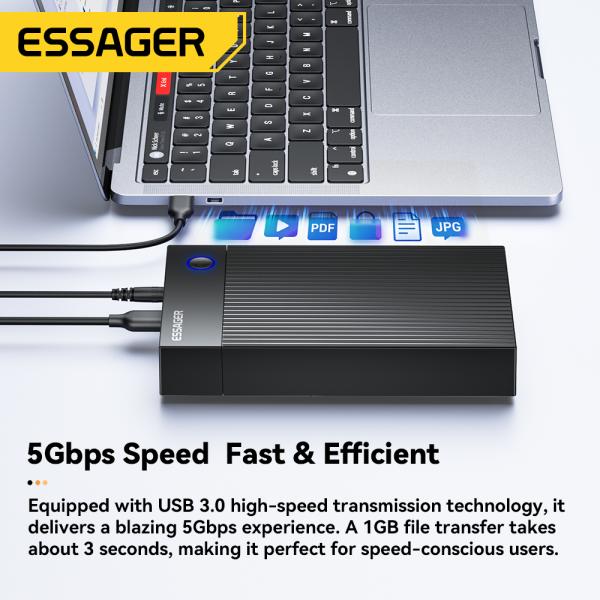 ESSAGER ES-YP03 USB 3.0 SATA Hard Drive Enclosure with 5Gbps Speed Dual-protocol Boost and Widely Compatible for 2.5 3.5 Inch HDD SSD
