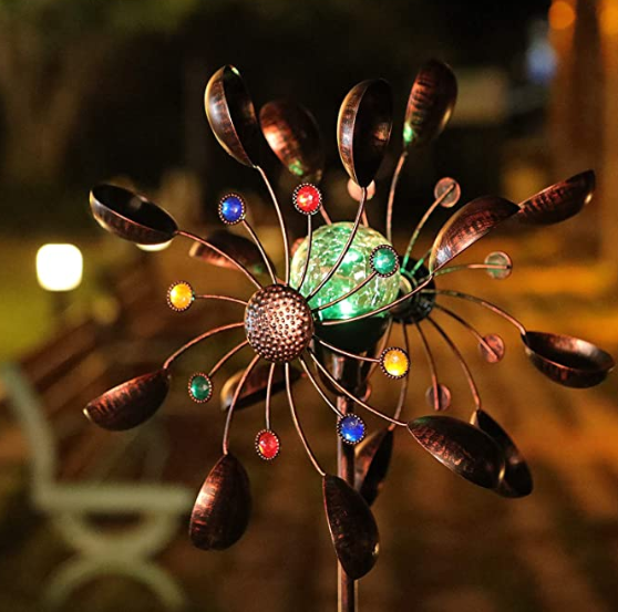 Bronze Color Steel 75 Inch  Led Solar Wind Spinner Light