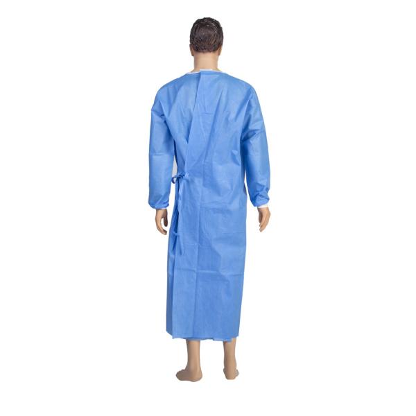 Reinforced 35gsm Sms Isolation Gown Blue Knit Cuffs Operation Coat