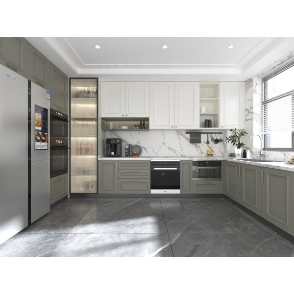 Minimalist Oak Wood Panel Kitchen Cabinet Set Water Resistant Eco-Friendly